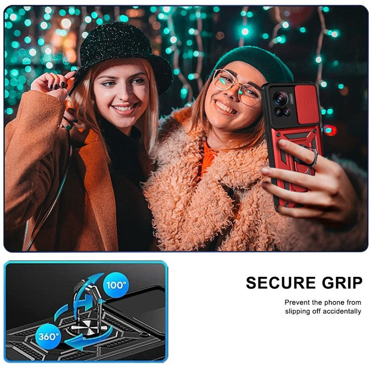 PC + TPU Phone Cover For Motorola Moto X30 Pro 5G / Edge 30 Ultra 5G Ring Kickstand Anti-fall Phone Case with Slide Camera Lid - Green