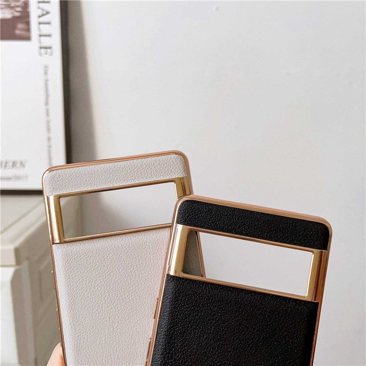 For Google Pixel 7 Pro 5G Nano Electroplating Protective Case Textured Genuine Cowhide Leather Coating PC+TPU Phone Back Cover - Black