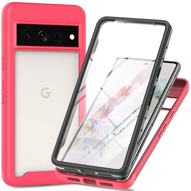 For Google Pixel 7 Pro 5G PET Screen Protector Phone Case Hard PC + Soft TPU Shockproof Cover - Pink