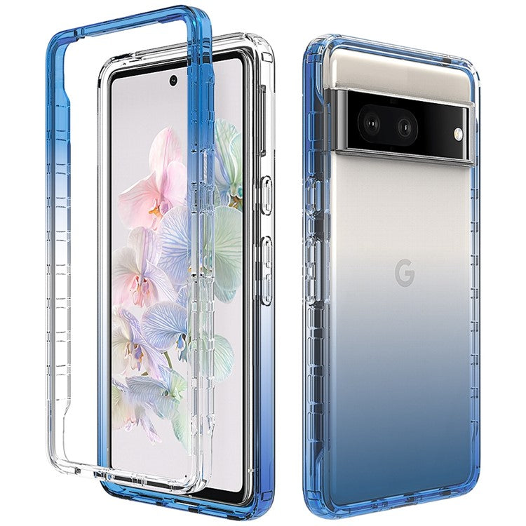 For Google Pixel 7 5G Stylish Gradient Color Phone Case Crystal Clear Soft TPU + Hard PC Hybrid Cover - Gradient Blue