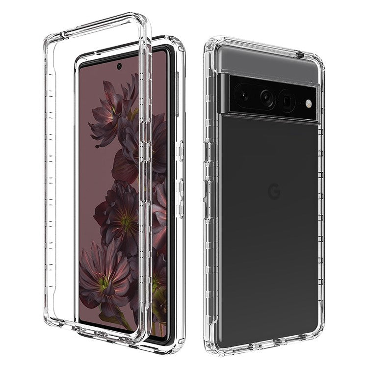 For Google Pixel 7 Pro 5G Stylish Gradient Color Soft TPU + Hard PC Case Crystal Clear Anti-drop Phone Cover - Transparent