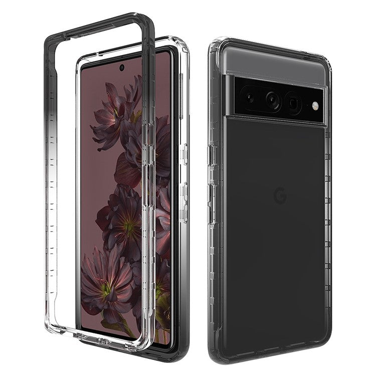 For Google Pixel 7 Pro 5G Stylish Gradient Color Soft TPU + Hard PC Case Crystal Clear Anti-drop Phone Cover - Gradient Black