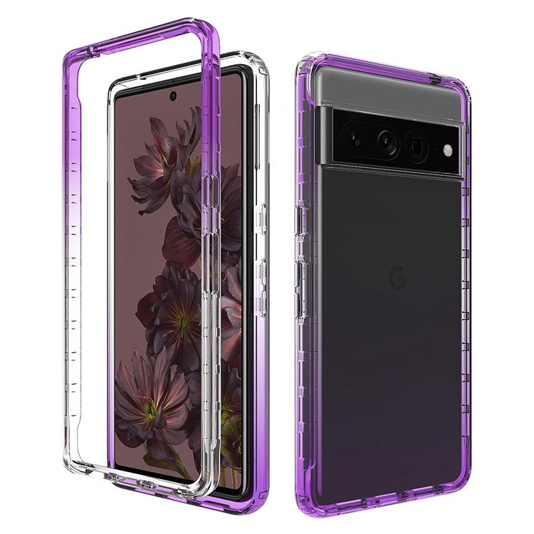 For Google Pixel 7 Pro 5G Stylish Gradient Color Soft TPU + Hard PC Case Crystal Clear Anti-drop Phone Cover - Gradient Purple