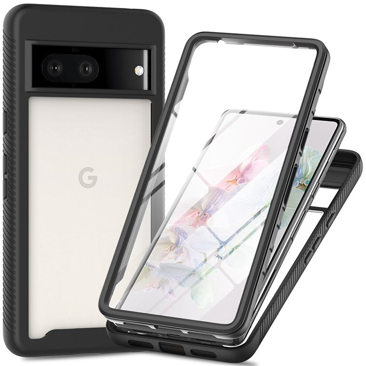 For Google Pixel 7 5G PC + TPU Full Protection Phone Case Anti-drop Protective Cover with PET Screen Protector - Black