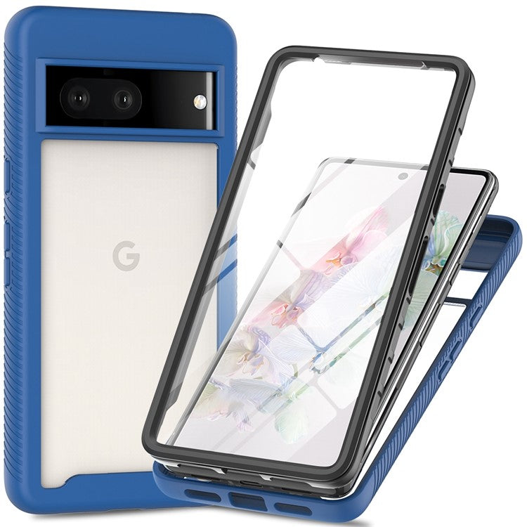 For Google Pixel 7 5G PC + TPU Full Protection Phone Case Anti-drop Protective Cover with PET Screen Protector - Dark Blue