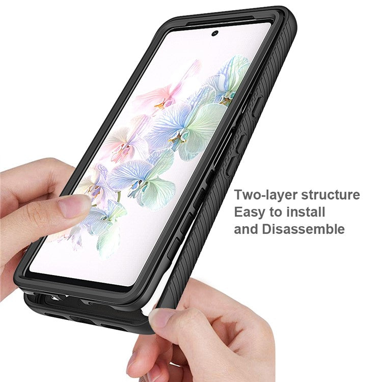 For Google Pixel 7 5G PC + TPU Full Protection Phone Case Anti-drop Protective Cover with PET Screen Protector - Dark Blue