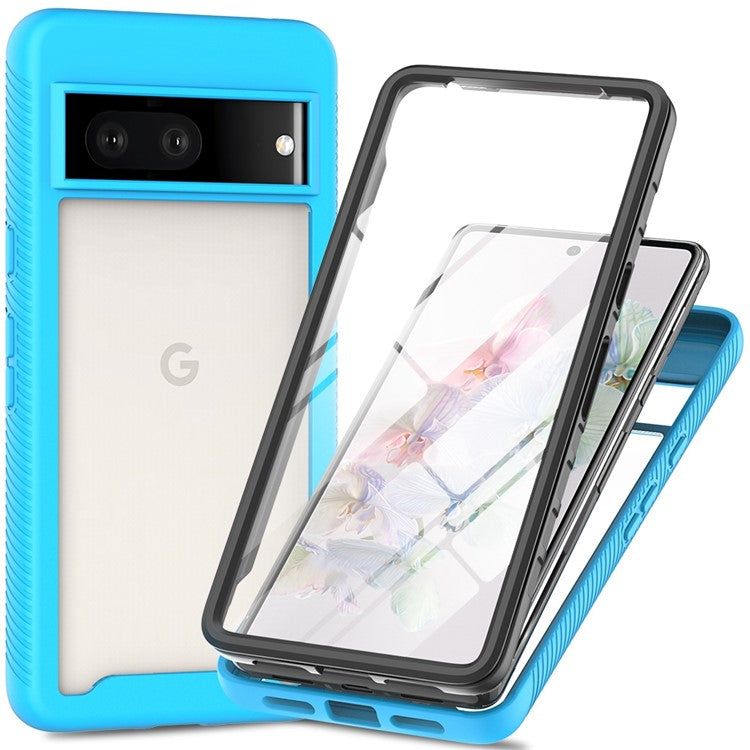 For Google Pixel 7 5G PC + TPU Full Protection Phone Case Anti-drop Protective Cover with PET Screen Protector - Baby Blue