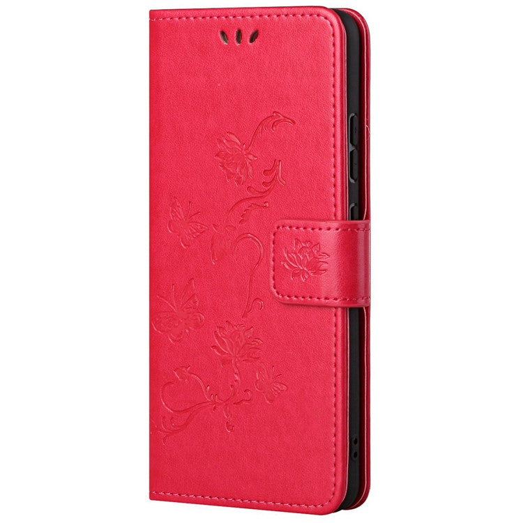 For Samsung Galaxy S23 Butterfly Flower Imprinted PU Leather Phone Case Wallet Hands-free Stand Smartphone Cover - Red