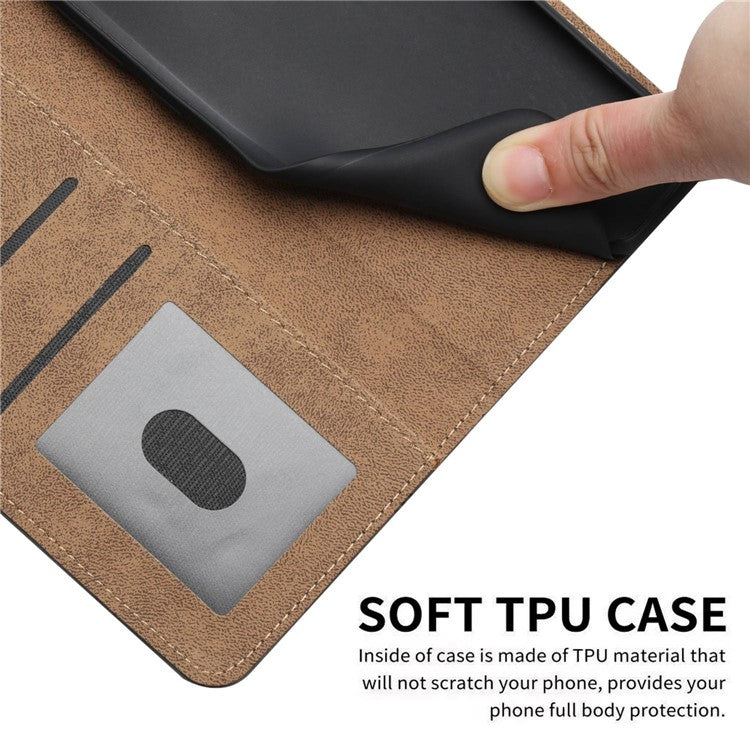 Cell Phone Case Wallet for Samsung Galaxy S23+, Skin-touch Feeling Retro PU Leather Sewing Line Decor Phone Cover - Black