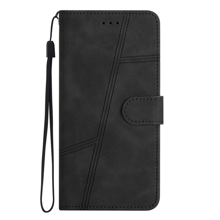 Cell Phone Case Wallet for Samsung Galaxy S23+, Skin-touch Feeling Retro PU Leather Sewing Line Decor Phone Cover - Black
