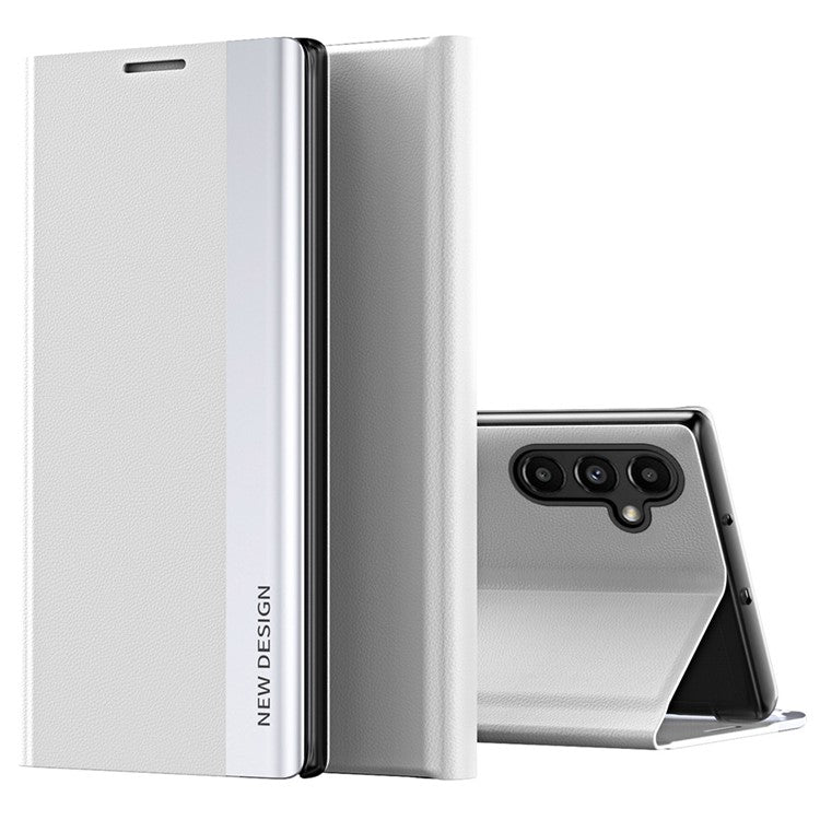 For Samsung Galaxy A14 5G / A14 4G Electroplating PU Leather Flip Viewing Stand Cover Phone Case - White