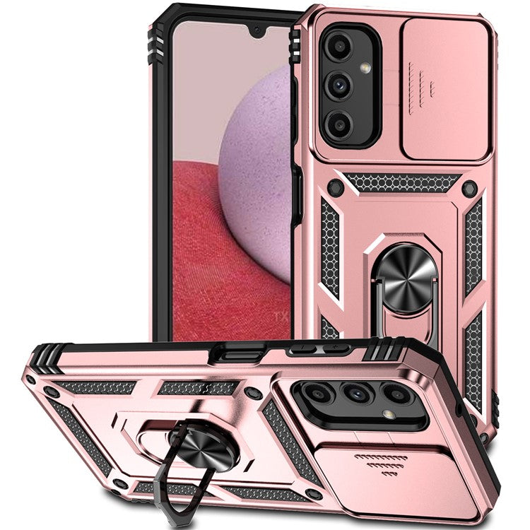 For Samsung Galaxy A14 5G / A14 4G Case PC+TPU Slide Camera Protector Phone Cover with Kickstand - Rose Gold
