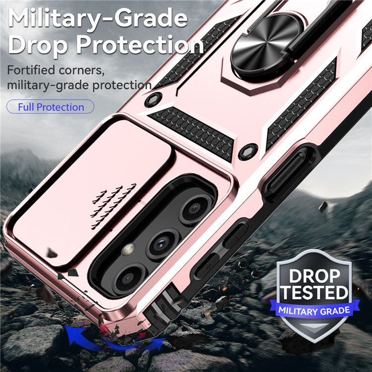 For Samsung Galaxy A14 5G / A14 4G Case PC+TPU Slide Camera Protector Phone Cover with Kickstand - Rose Gold