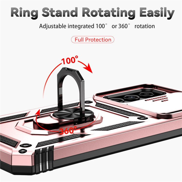 For Samsung Galaxy A14 5G / A14 4G Case PC+TPU Slide Camera Protector Phone Cover with Kickstand - Rose Gold