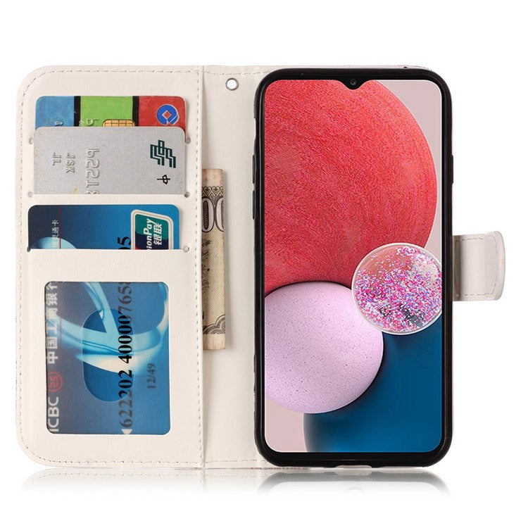For Samsung Galaxy A04s 4G (164.7 x 76.7 x 9.1 mm) Pattern Embossed Phone Case PU Leather TPU Wallet Case with Stand / Hand Strap - Flower