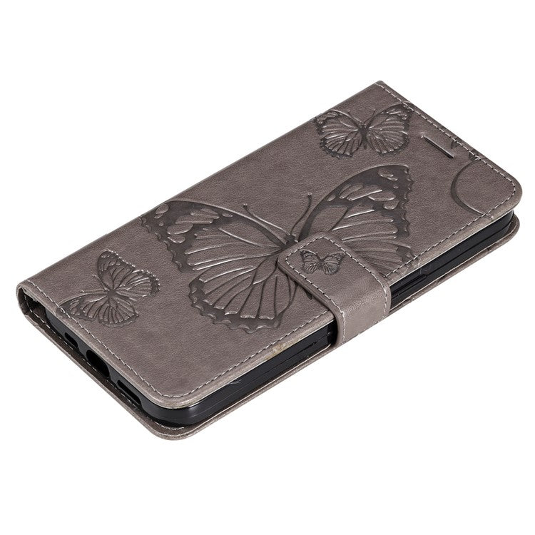 KT Imprinting Series-2 for Honor X8 4G Phone Case Imprinted Butterfly Pattern Protective Wallet PU Leather Stand Cover with Strap - Grey