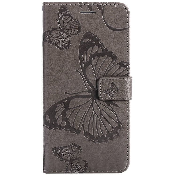 KT Imprinting Series-2 for Honor X8 4G Phone Case Imprinted Butterfly Pattern Protective Wallet PU Leather Stand Cover with Strap - Grey