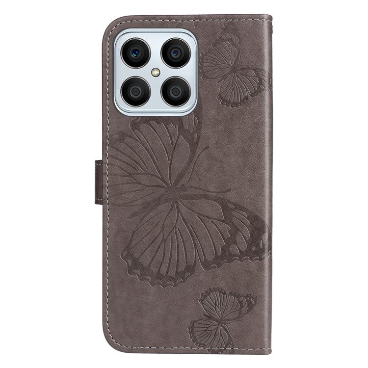 KT Imprinting Series-2 for Honor X8 4G Phone Case Imprinted Butterfly Pattern Protective Wallet PU Leather Stand Cover with Strap - Grey