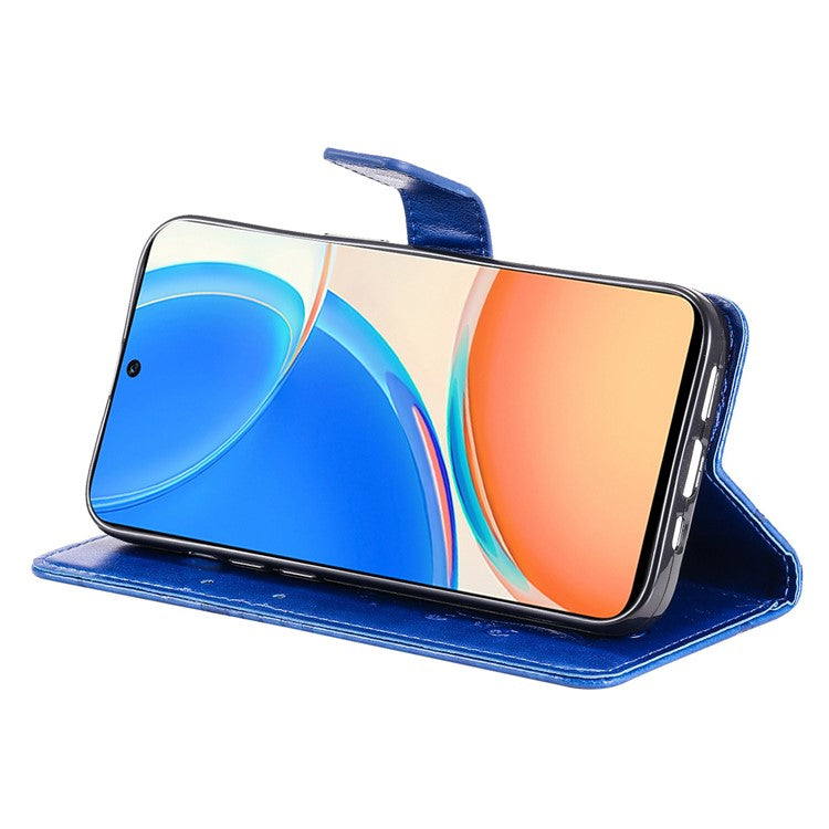 KT Imprinting Series-2 for Honor X8 4G Phone Case Imprinted Butterfly Pattern Protective Wallet PU Leather Stand Cover with Strap - Blue
