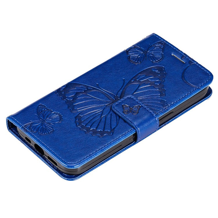 KT Imprinting Series-2 for Honor X8 4G Phone Case Imprinted Butterfly Pattern Protective Wallet PU Leather Stand Cover with Strap - Blue