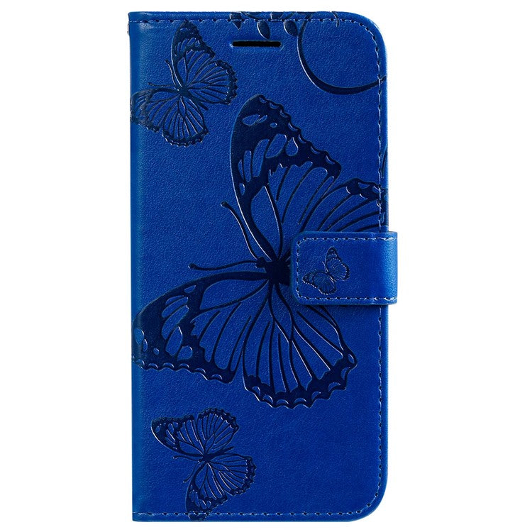 KT Imprinting Series-2 for Honor X8 4G Phone Case Imprinted Butterfly Pattern Protective Wallet PU Leather Stand Cover with Strap - Blue