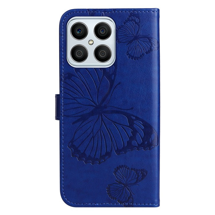 KT Imprinting Series-2 for Honor X8 4G Phone Case Imprinted Butterfly Pattern Protective Wallet PU Leather Stand Cover with Strap - Blue
