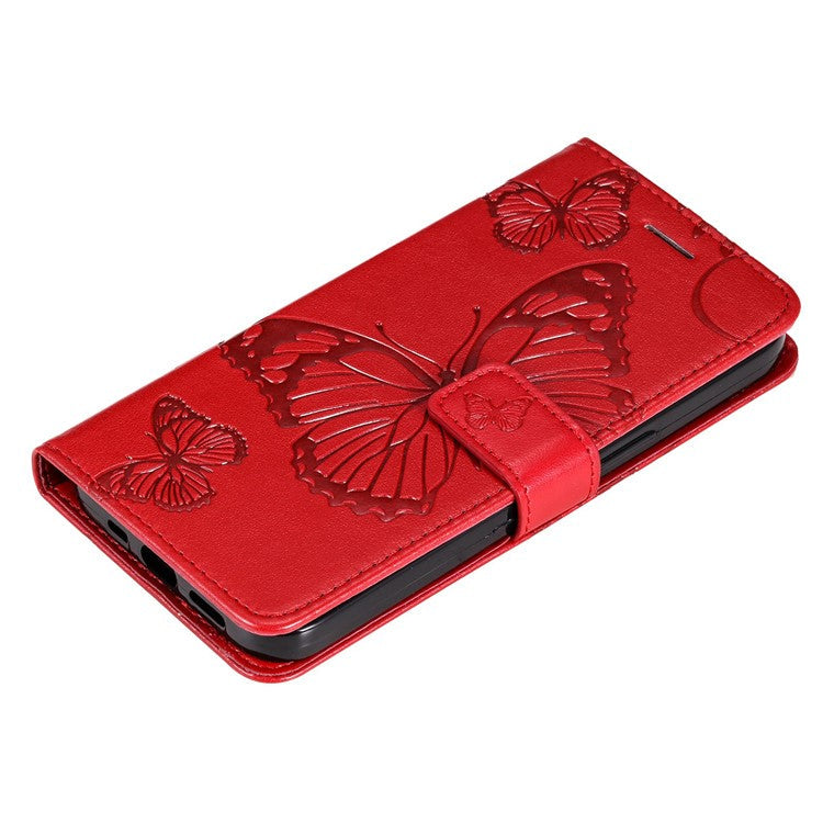 KT Imprinting Series-2 for Honor X8 4G Phone Case Imprinted Butterfly Pattern Protective Wallet PU Leather Stand Cover with Strap - Red