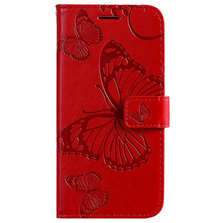 KT Imprinting Series-2 for Honor X8 4G Phone Case Imprinted Butterfly Pattern Protective Wallet PU Leather Stand Cover with Strap - Red