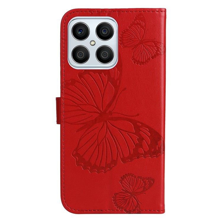 KT Imprinting Series-2 for Honor X8 4G Phone Case Imprinted Butterfly Pattern Protective Wallet PU Leather Stand Cover with Strap - Red