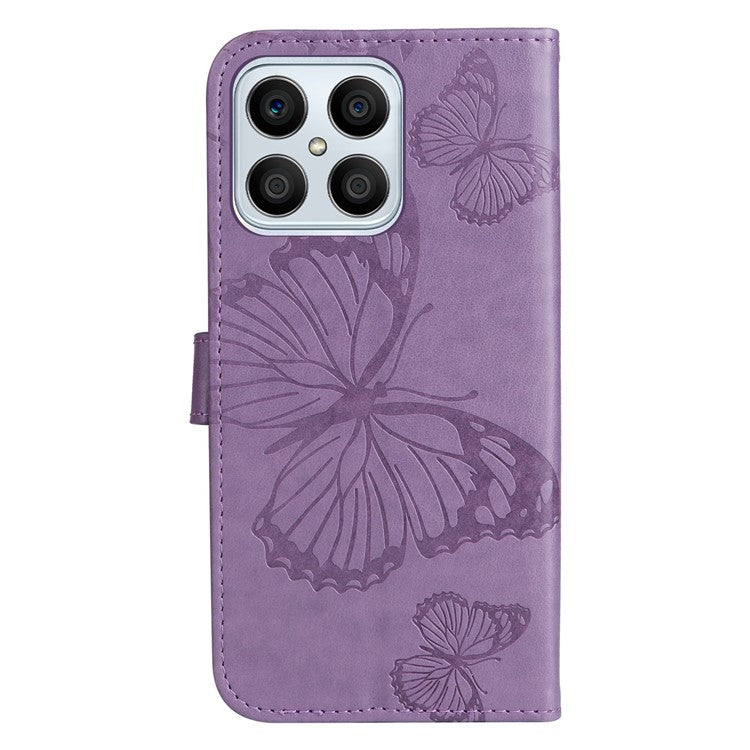 KT Imprinting Series-2 for Honor X8 4G Phone Case Imprinted Butterfly Pattern Protective Wallet PU Leather Stand Cover with Strap - Purple