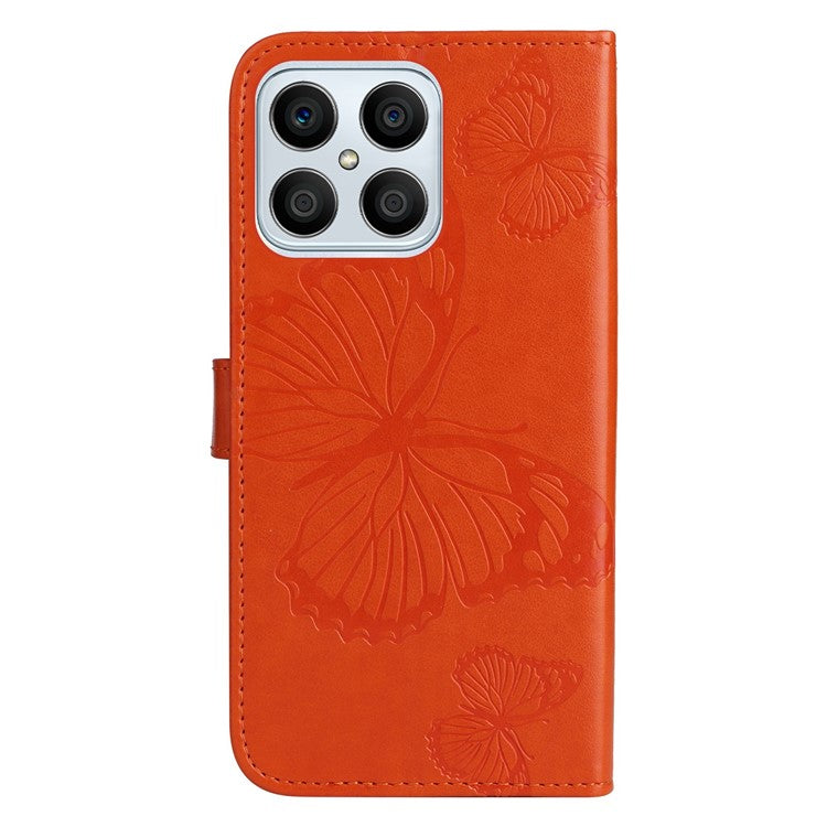 KT Imprinting Series-2 for Honor X8 4G Phone Case Imprinted Butterfly Pattern Protective Wallet PU Leather Stand Cover with Strap - Orange