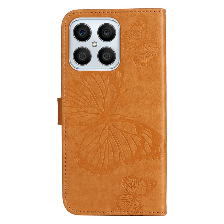 KT Imprinting Series-2 for Honor X8 4G Phone Case Imprinted Butterfly Pattern Protective Wallet PU Leather Stand Cover with Strap - Yellow