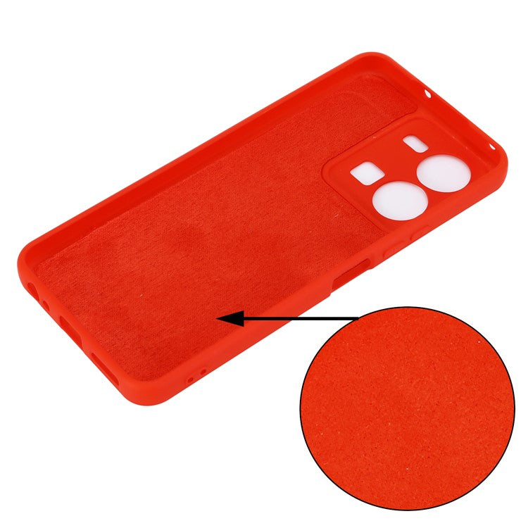 For vivo Y35 4G (2022) Liquid Silicone Cell Phone Case Anti-scratch Soft Lining Protective Cover with Strap - Red