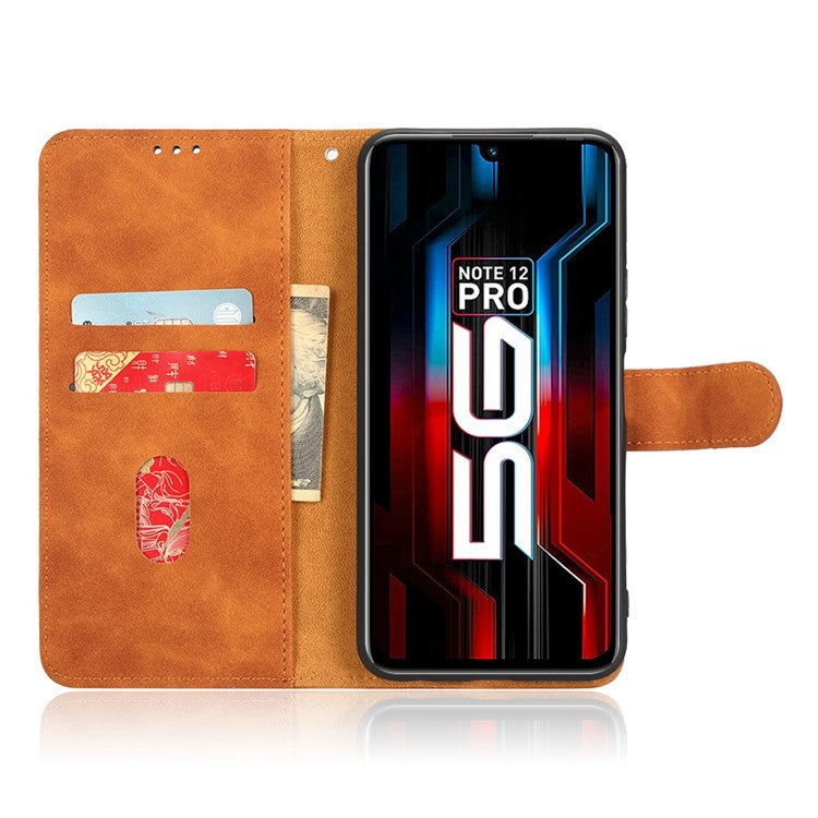 For Infinix Note 12 5G Skin-Touch Feeling Wallet Stand Phone Case PU Leather Full Protection Magnetic Clasp Cover - Brown