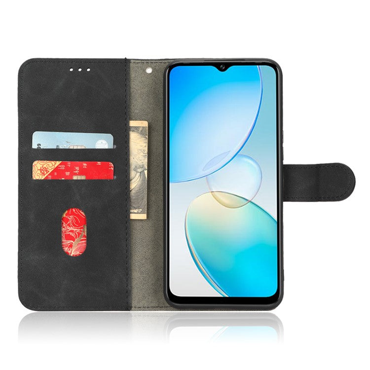 Skin-Touch Feeling Phone Case for Infinix Hot 12 Pro 4G, Wallet Stand Flip Anti-Scratch PU Leather+TPU Cover - Black