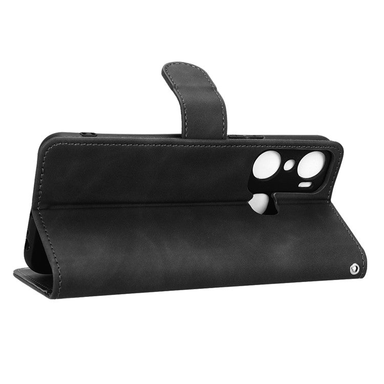 Skin-Touch Feeling Phone Case for Infinix Hot 12 Pro 4G, Wallet Stand Flip Anti-Scratch PU Leather+TPU Cover - Black