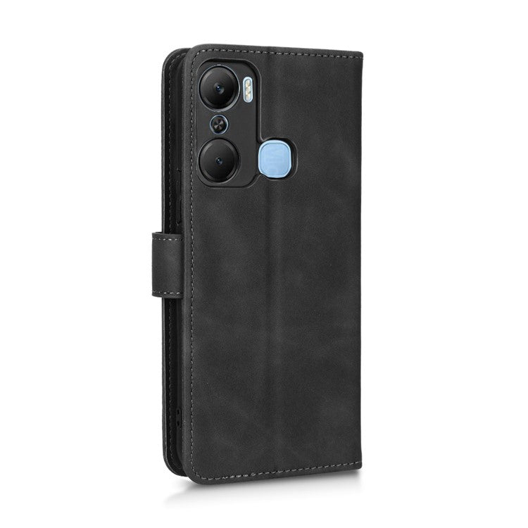 Skin-Touch Feeling Phone Case for Infinix Hot 12 Pro 4G, Wallet Stand Flip Anti-Scratch PU Leather+TPU Cover - Black