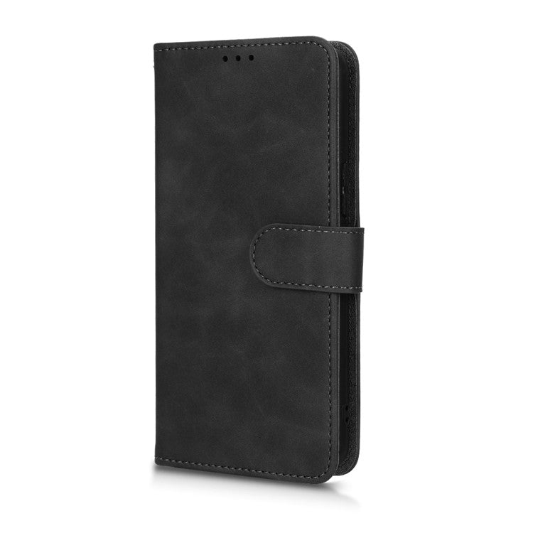 Skin-Touch Feeling Phone Case for Infinix Hot 12 Pro 4G, Wallet Stand Flip Anti-Scratch PU Leather+TPU Cover - Black