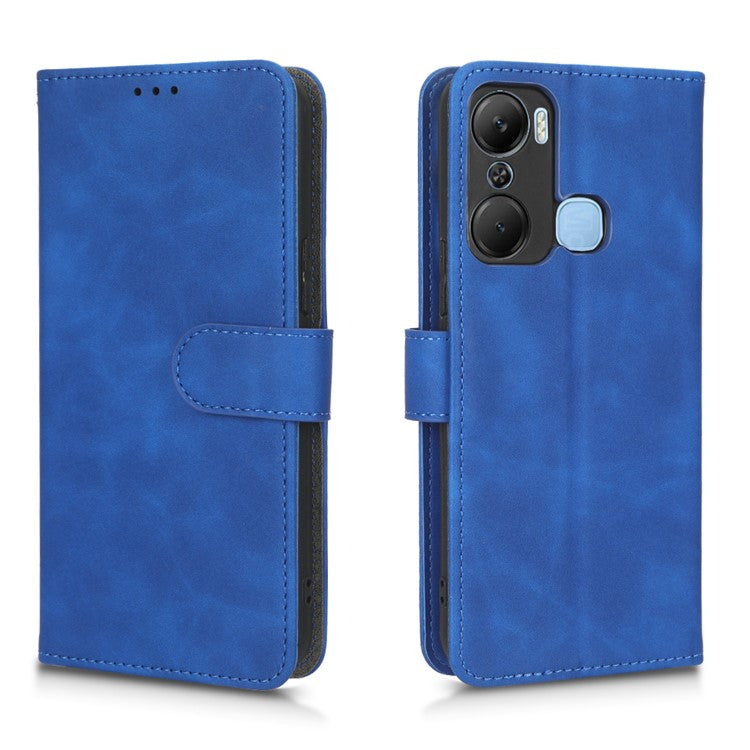 Skin-Touch Feeling Phone Case for Infinix Hot 12 Pro 4G, Wallet Stand Flip Anti-Scratch PU Leather+TPU Cover - Blue
