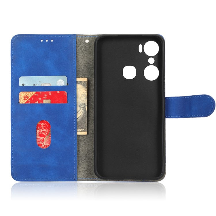 Skin-Touch Feeling Phone Case for Infinix Hot 12 Pro 4G, Wallet Stand Flip Anti-Scratch PU Leather+TPU Cover - Blue