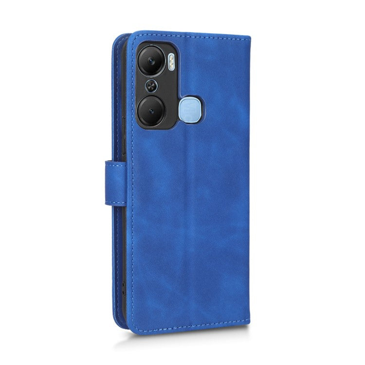 Skin-Touch Feeling Phone Case for Infinix Hot 12 Pro 4G, Wallet Stand Flip Anti-Scratch PU Leather+TPU Cover - Blue