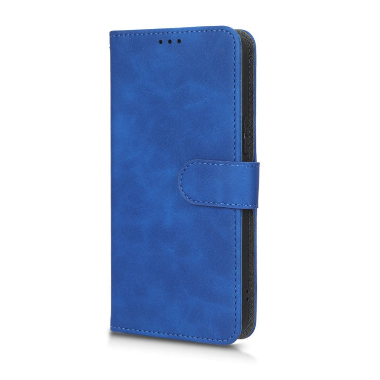 Skin-Touch Feeling Phone Case for Infinix Hot 12 Pro 4G, Wallet Stand Flip Anti-Scratch PU Leather+TPU Cover - Blue