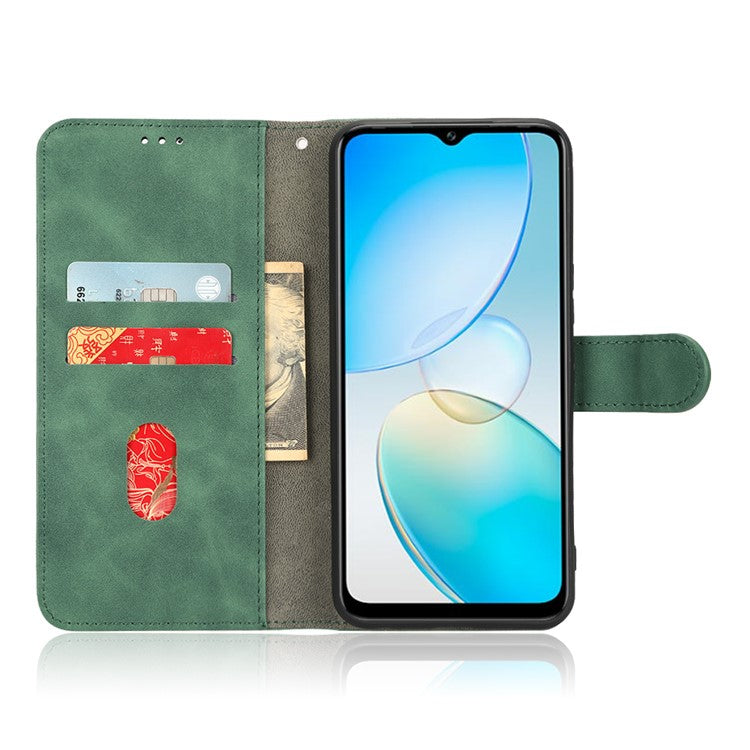 Skin-Touch Feeling Phone Case for Infinix Hot 12 Pro 4G, Wallet Stand Flip Anti-Scratch PU Leather+TPU Cover - Green