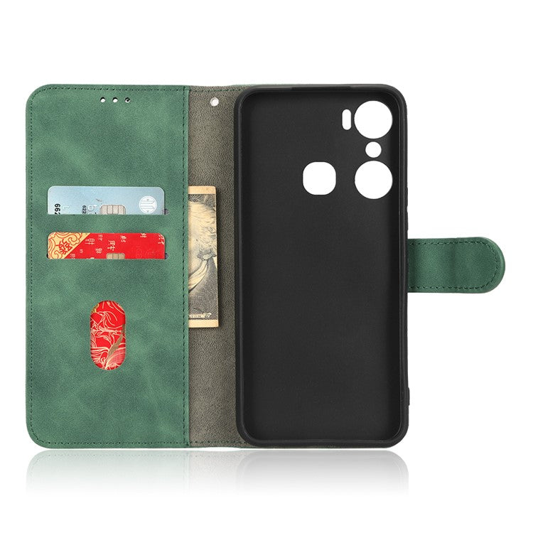 Skin-Touch Feeling Phone Case for Infinix Hot 12 Pro 4G, Wallet Stand Flip Anti-Scratch PU Leather+TPU Cover - Green