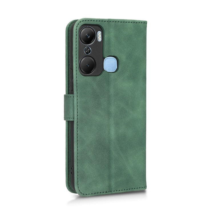 Skin-Touch Feeling Phone Case for Infinix Hot 12 Pro 4G, Wallet Stand Flip Anti-Scratch PU Leather+TPU Cover - Green