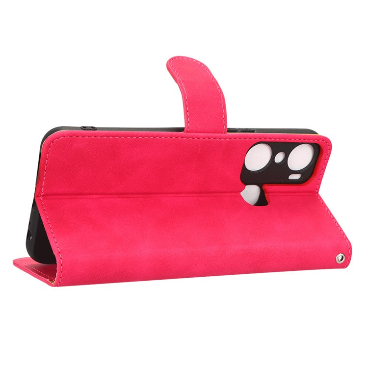 Skin-Touch Feeling Phone Case for Infinix Hot 12 Pro 4G, Wallet Stand Flip Anti-Scratch PU Leather+TPU Cover - Rose