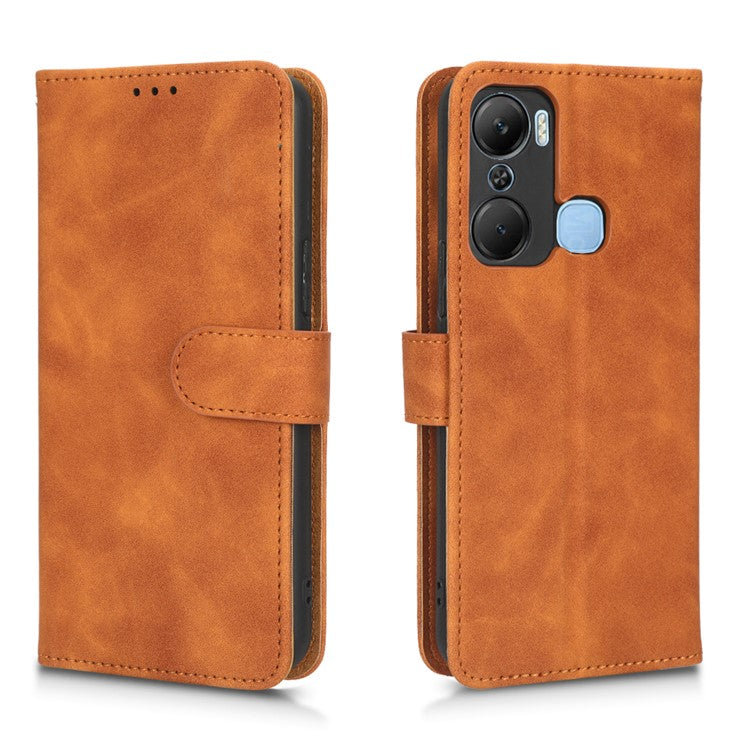 Skin-Touch Feeling Phone Case for Infinix Hot 12 Pro 4G, Wallet Stand Flip Anti-Scratch PU Leather+TPU Cover - Brown