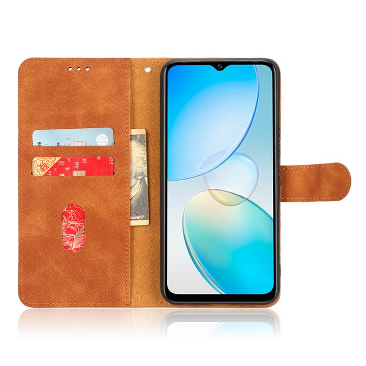 Skin-Touch Feeling Phone Case for Infinix Hot 12 Pro 4G, Wallet Stand Flip Anti-Scratch PU Leather+TPU Cover - Brown