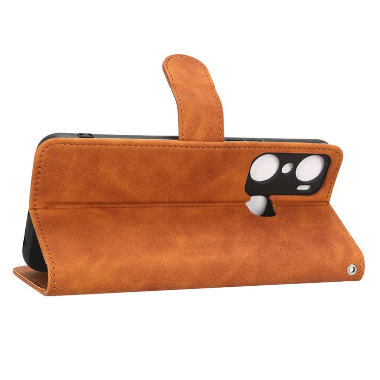 Skin-Touch Feeling Phone Case for Infinix Hot 12 Pro 4G, Wallet Stand Flip Anti-Scratch PU Leather+TPU Cover - Brown