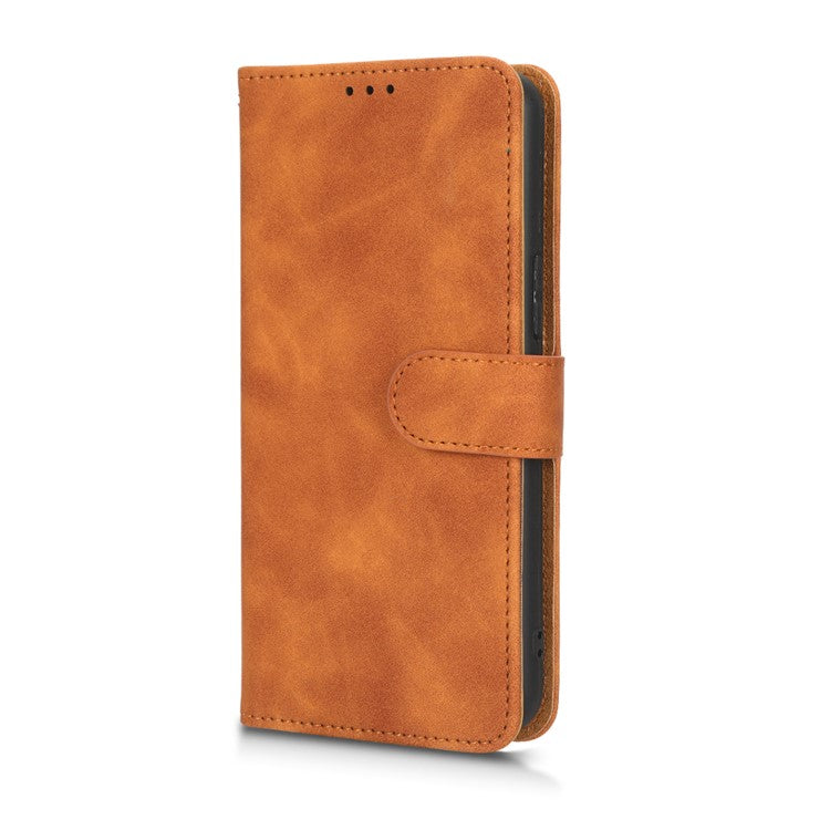 Skin-Touch Feeling Phone Case for Infinix Hot 12 Pro 4G, Wallet Stand Flip Anti-Scratch PU Leather+TPU Cover - Brown